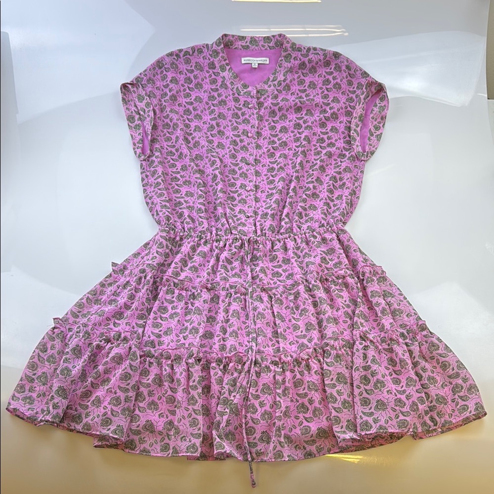 Rebecca Minkoff Pink and White Printed Tiered Sundress N279-23 - Picture 3 of 8